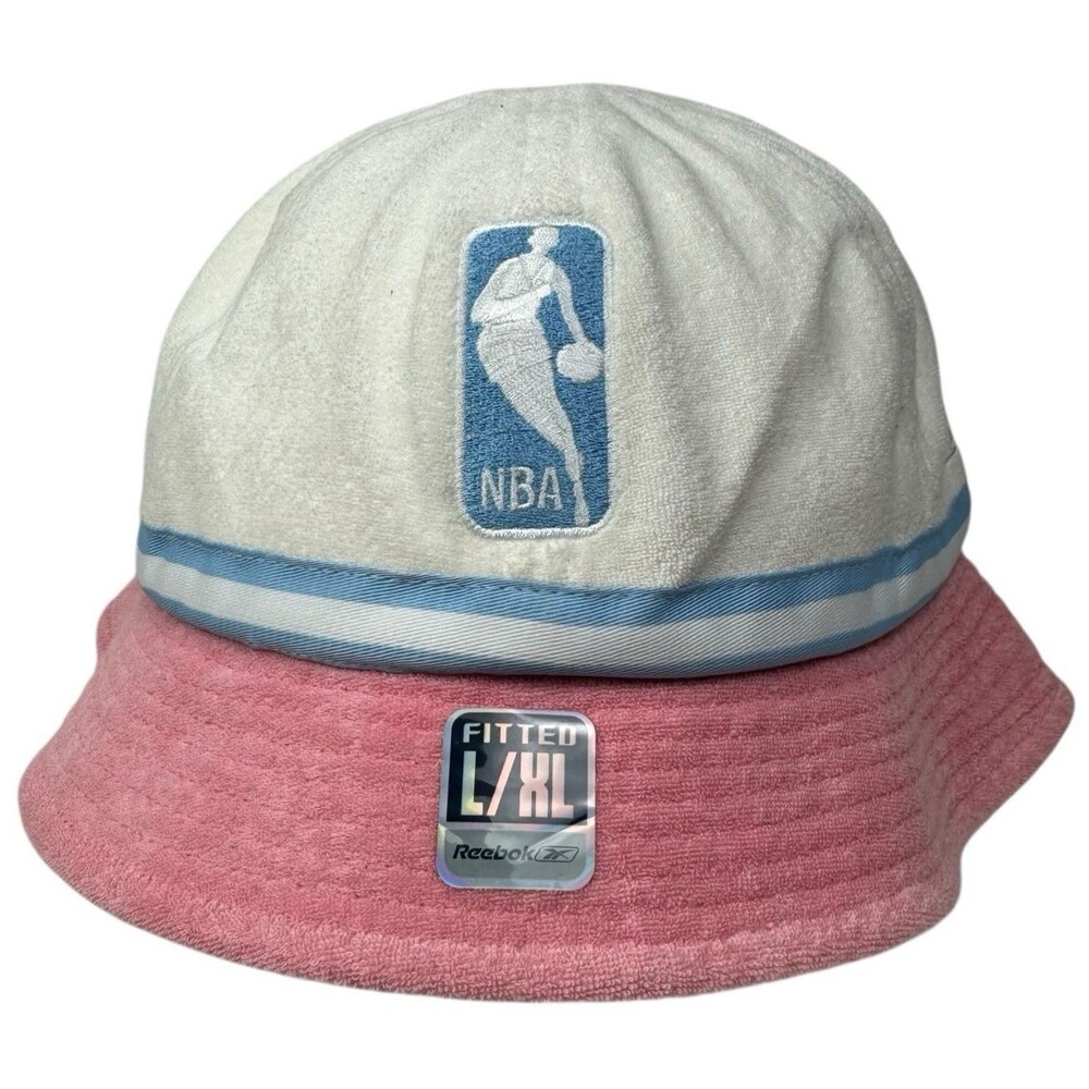 Reebok NBA Bucket Hat Terry Cloth White And Pink Fitted L/XL New